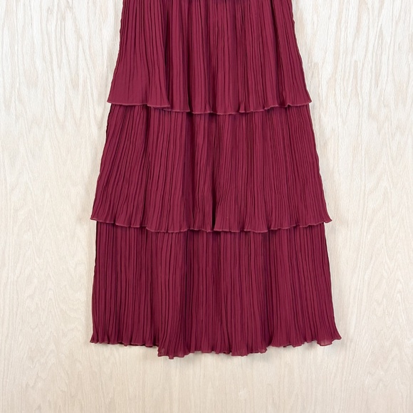 Entro Gala Pleated Off The Shoulder Ruffle Midi Dress Wine Red - Picture 4 of 9